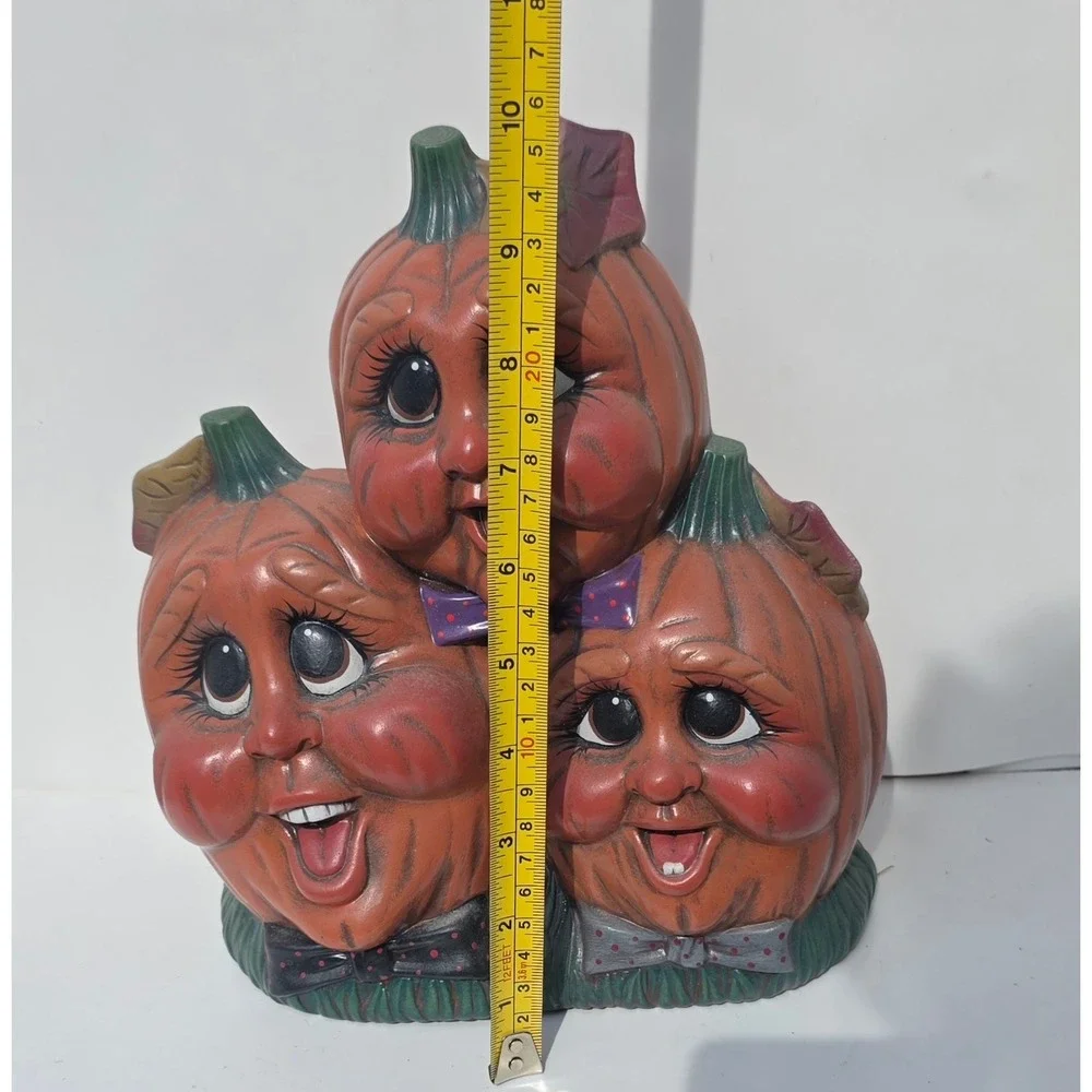 Vintage Anthropomorphic Pumpkin Trio Figurine Ceramic Halloween Harvest Decor